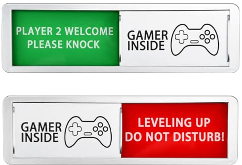 BUZIFU Gaming Door Signs LEVELING UP DO NOT DISTURB/PLAYER 2 WELCOME PLEASE KNOCK Game Room Plaque Gamer Gift Gaming Sign for Man Cave Gaming Room Decor - Gaming Stuff