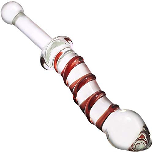 Dildo de vidrio para mujeres 19,5cm diámetro 3cm tapón anal para hombres y mujeres &paree dildo anal liso de vidrio espiral roja juguete sexual anal extremo juguetes anales tapones anales Z75