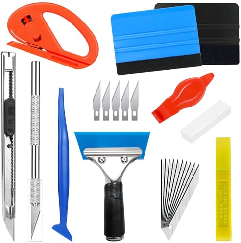 Espátula para Vinilo, shallyong Rasqueta Vinilo, 23 Piezas Herramientas Película para Coche Kit, para Pegar Papel Pintado, Despegar Papel Pintado o Láminas para Ventanas
