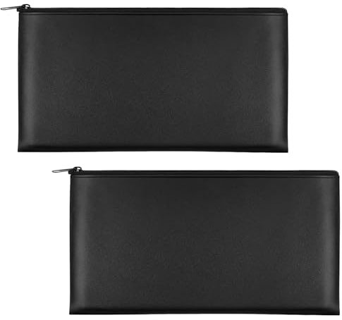Banktasche, 2 Stück Geldtaschen Banktasche, 27x15cm Banktaschen aus Kunstleder mit Reißverschluss, Banknotenetui für Geschäftskunden, für Bargeld, Münzen, Kosmetik, Rechnungen, Schwarz