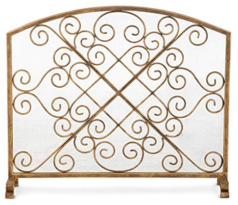 YWangQiang Spark Guard, Fireplace Screen Metal Fireplace Screen Single Panel Iron Fireplace Screen, Gold 35.6 L x 31 H Wrought Iron Spark Guard