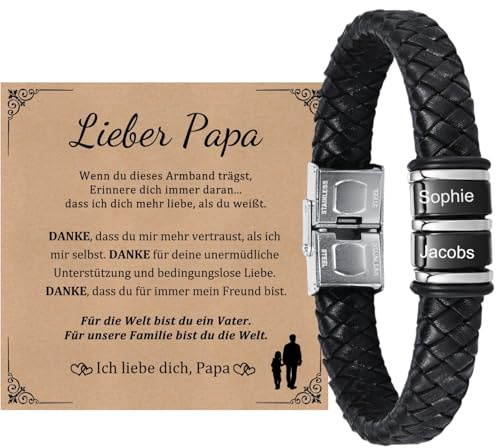 Gamtic Personalisierte Armband Herren mit Gravur - Lederarmband Herren mit Namen, Vatertagsgeschenk für Papa, Personalisiertes Geschenk für Männer, Geschenk für Papa Ehemann Freund