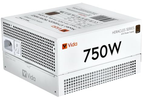 VIDA 750W Heracles White ATX Gaming PSU, 80 Plus Bronze, 14cm Ultra-Quiet FDM Fan, Flat White Cables, Power Lead Not Included