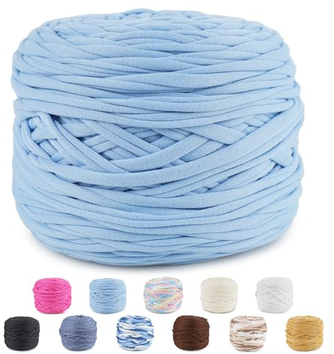 CUEMOON Fettuccia per Borse a Uncinetto, 285g/100m Filati per Borse Uncinetto, Cordoncino per Borse, Cestini, Tappeti, Fai da Te, Decorazioni, Artigianato (azzurro)