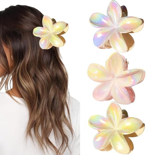 3 mollette per capelli spessi, a forma di fiore, forte tenuta, grandi fermagli antiscivolo per donne, per capelli hawaiani, 3 colori