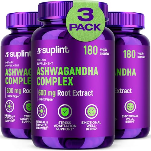 Ashwagandha en Cápsulas – Extracto de raíz 20:1 = 12.000 mg de polvo puro de raíz de Ashwagandha por porción con un 5% de Withanólidos – Alta Concentración – 180 Cápsulas Veganas (3 Pack)