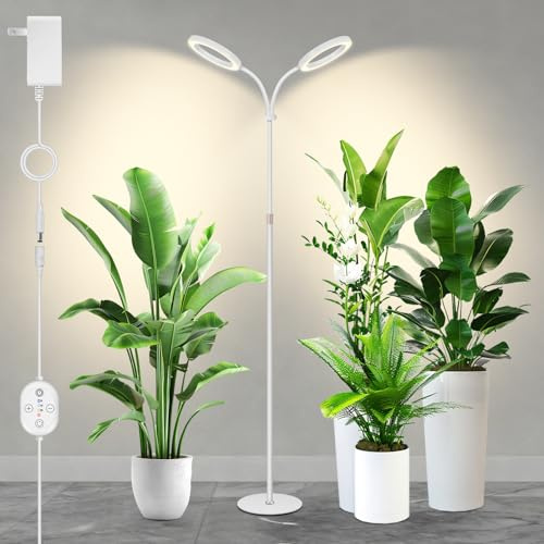 SENCHIKER Grande lampe horticole 24 V pour plantes d’intérieur, spectre complet renforcé 660 nm, LED LUMILEDS, 2×16 cm lampes avec minuterie & gradation, hauteur réglable 56–178 cm, base 22 cm, 30 W