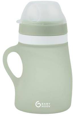 Babymoov Gourde Enfant 150ml - Gourde Silicone Anti Fuites - Limite Fausse Route - Gourde Paille Intégrée x2 Tailles - Poignée - Prise en Main Ergonomique - Dès 6 Mois