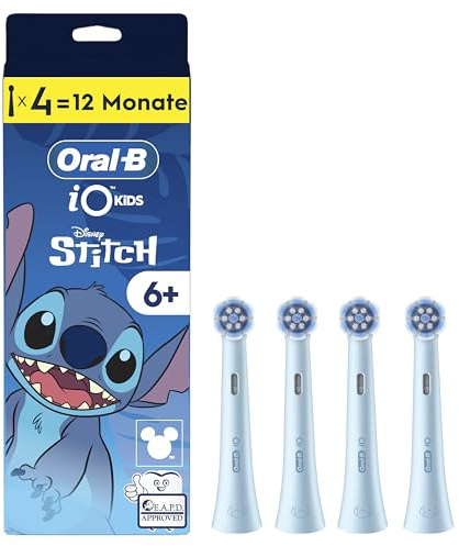 Oral-B Aufsteckbürsten iO Kids Stitch 4er | Original Zahnbürstenaufsatz für Elektrische Zahnbürste Kinder ab 6 Jahren, Sanft zu Zähnen Und Zahnfleisch