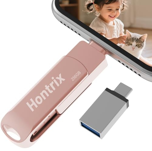 Hontrix USB Stick 256GB für Phone,4 in 1 Speicherstick,Photostick,High-Speed Flash Laufwerk,Phone Externer Speichererweiterung Fotostick,Flash Drive für Handy/iOS/Android/Pad/Laptop/PC,Rosa