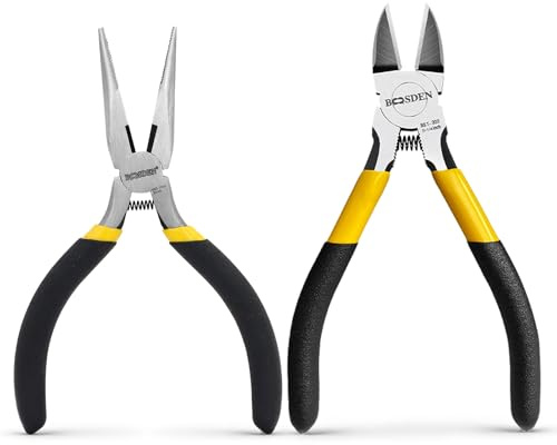 BOOSDEN Mini Set Pinze 2PCS, con micro tagliafili 127mm e Pinza becco lungo, per Hobby, Elettronica, Modellismo, Fascette, Stampa 3D e Fabbricazione di gioielli
