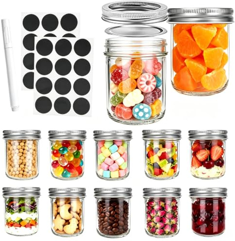 Revkknv 12 Pack Tarros Pequeños 200ml,mini Tarros de Cristal Herméticos | Tarros de vidrio con tapas,tarros pequeños de miel,mermelada,Frascos Pequeños,Mini Tarros Mason para Especias y Mermeladas