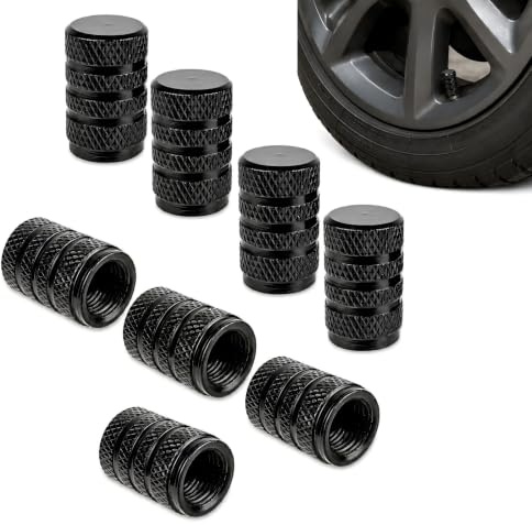 8 Piezas Tapones de Válvula para Coche Negros de Aluminio, Tapas con Rosca Interior y Cubiertas Antipolvo para Válvulas AV Compatibles de Coche, Moto, Bicicleta, Camión, SUV, Scooter y E-Bike