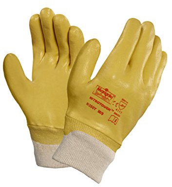 Ansell Nitrotough N250Y Safety Work Gloves, Oil-Repellent Protection Gloves, Construction, DIY, Mechanics, Industrial Uses, Yellow, Size S (12 Pairs)
