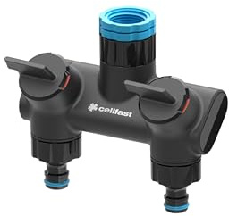 CELLFAST Verteiler Doppel Anschluss Gartenschlauch Abzweig Stufenlose Regulierung Glasfaser Hahn G1/2 G3/4 G1