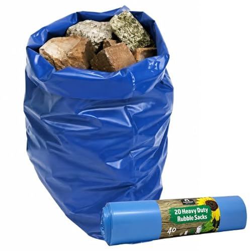 garden mile Verschiedene Schwerlast schwarz Eimer Beutel Abfallsäcke für Recycling, Starkes Abfalleimer Müllbeutel Mülltonne auf Rollen Säcke - 20x 40L Rubble Sacks 55 Microns (BBRS1)