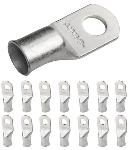 SELTERM 2/0 AWG (70 mm²) - 3/8 (M10) ⌀ Hole UL Marine Grade Wire Lugs, Battery Cable Ends, Tinned Copper Eyelets, Tubular Ring Terminal Connectors [B80] - 15 Pack | Heavy Duty Copper Battery Cable Lugs, 00 Gauge Ring Terminals, UL Wire Lugs Electrical Battery Cable Ends, Terminal Connector