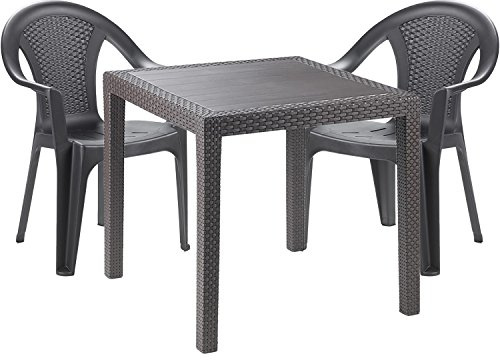 Mojawo Gartengarnitur 3tlg Gartentisch Kunststoff 79x79cm H72cm + 2 Stapelstühle Kunststoff Anthrazit Bistro Set Esstisch Stapelstuhl