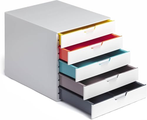 Durable Schubladenbox A4 (Varicolor Mix) 5 Fächer, mit Etiketten zur Beschriftung, mehrfarbig, 762527
