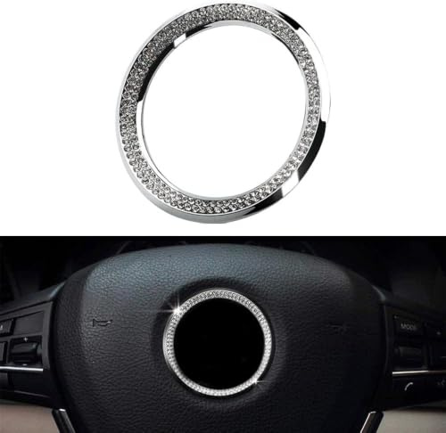 VDARK für BMW Zubehör Teile Lenkrad Logo Caps Abdeckungen Abziehbilder Bling Innen Emblem Aufkleber Visiere Dekorationen für BMW 1er 3er Reihe 5 Serie 6 7 X3 X5 X6 Damen Herren Kristall Silber