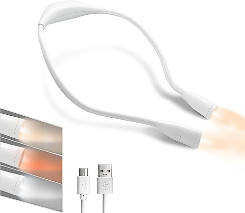 TINYOUTH Weiß Hals Buchlampe, 1000mAh USB Wiederaufladbar led Leselampe Dimmbar mit 3 Lichtmodi, Handarbeitslampe für Buch Stricken Reparatur Nähen Werkstatt Angeln