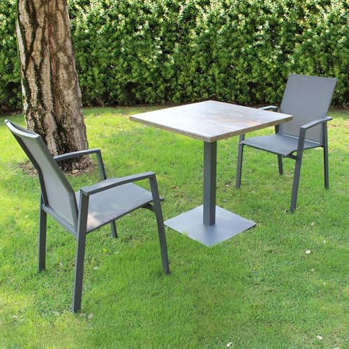 milani home - tavolo da giardino quadrato, acciaio, quadrato, 4 posti, grigio, piano 70 x 70 cm