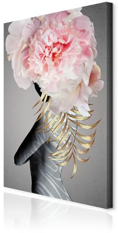 decomonkey Bilder Blumen 60x90 cm 1 Teilig Leinwandbilder Bild auf Leinwand Vlies Wandbild Kunstdruck Wanddeko Wand Wohnzimmer Wanddekoration Deko Pfingstrosen Frau