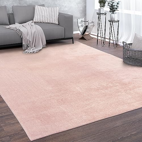 Paco Home Teppich Wohnzimmer Kurzflor Weich rutschfest Modern Einfarbiges Muster Rosa, Grösse:160x220 cm