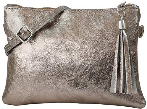 SH Leder Echtleder Umhängetasche Clutch kleine Tasche Abendtasche 22x15cm Anny G248 (Bronze)