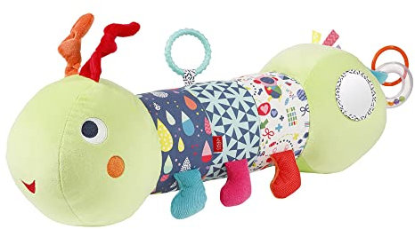 Fehn 055436 Krabbelrolle Raupe COLOR Friends – Krabbel-Hilfe im lustigen Raupen-Design mit Spielfunktionen für Babys & Kleinkinder ab 0+ Monaten – Größe: 48 cm