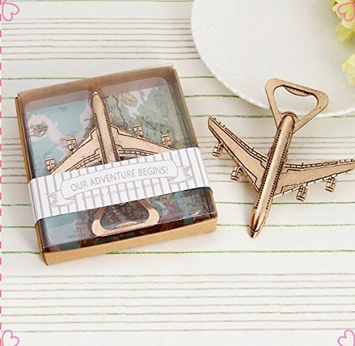 Crysdaralovebi 50 unids/lote Let The Adventure Begin Avión abrebotellas nuevo regalo de boda favores (B)