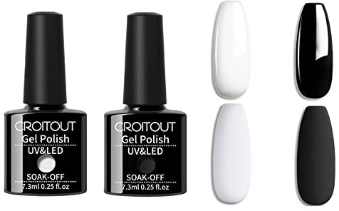 Croitout UV Nagellack Set, Mehrfarbig Ablösbarer Gel Nagellack Nagelgel Kit (Black And White Set)
