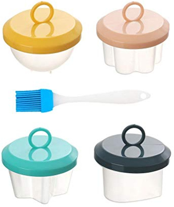 Roexboz Eierringe 4 Stück Eier-Pochierformen mit Deckel, Ölpinsel, Antihaft-Silikon-Eier, Kochen, Mikrowelle, Eier, pochiert, mehrfarbige Eierformen