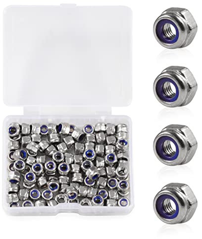SPEEDWOX 100 Stück M3 x 0,5 mm Nylon-Einsatzmuttern, selbstsichernde Muttern, 304 Edelstahl, Sechskant-Kontermutter mit Aufbewahrungsbox für Sicherungsscheiben