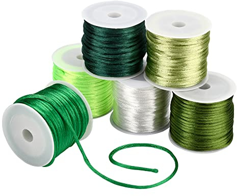 PH PandaHall 6 Farbe 2mm Grüne Satin Nylon Trim Cord Für St. Patrick's Day, 60m Grüne Rattail Seidenkordel String Weihnachtsbaum Perlenschnur Für Makramee Halskette Basteln Schmuck St. Patricks Tag