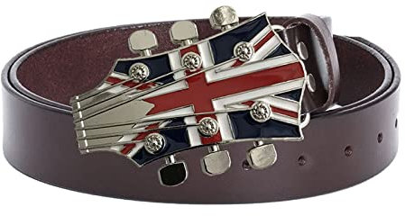 WRJAHCG Ceinture Western Décontractée, Boucle De Ceinture De Guitare Union Jack Barre De Discothèque Nouveauté Ceinture Musique Motif Boucle De Ceinture,Marron,130CM/51.2''