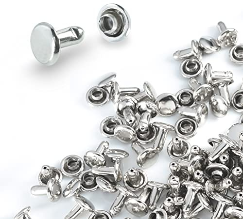 Lot de 200 rivets à capuchon rond de 6 mm, rivets à double capuchon tubulaire en métal pour sac à main en cuir, réparation de porte-clés, décoration artisanale (6 mm, argenté)