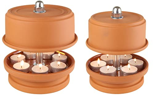 HP-TLO Top-Modell Flache Glocke Terrakotta Pur 2er SET Dm-18cm/15cm, ges.:13 Kerzen Teelichter HORNET-PRODUCTS Die Teelichtofen - Manufaktur