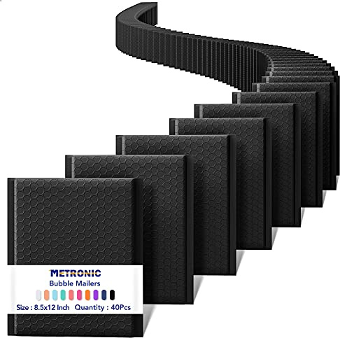 Metronic Bubble Mailers 8.5x12 40 Pack Black Padded Envelopes Usable Size 8.5 x 11 Strong Adhesion Bubble Envelopes Medium Mailing Envelopes Bubble Padded for Small Business Shipping Books Clothes