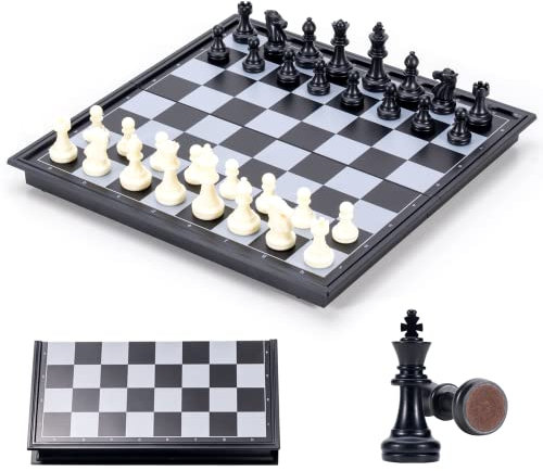 Schachspiel Kinder, Magnetischen Figuren Chess Board Tragbar Einklappbar Schachbrett Schach Schwarz Weiß für Unterwegs Schachanfänger (25×25cm)