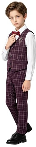 LOLANTA Boys Checked Waistcoat Set,Kids Wedding Formal Outfits,Pageboy Partywear (3-4 Years,Red,Tag 100)