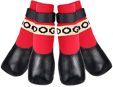 Avaner Pfotenschutz Hundeschuhe 4pcs Outdoor Sportschuhe Hundesocken wasserdichte Hundestiefel mit Anti-Rutsch Sohle Regenschutz Hundeschuhe Rot für KLEINE MITTELGROSSE Hunde Katzen (Größe M)