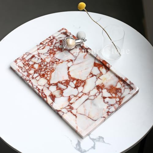 Serveringsbricka i 100% naturlig marmor lyxig Calaccata Viola marmor förvaringsbricka för heminredning stenbricka för badrum/kök/sminkbord, tallrikshållare för näsdukar, ljus, handduk