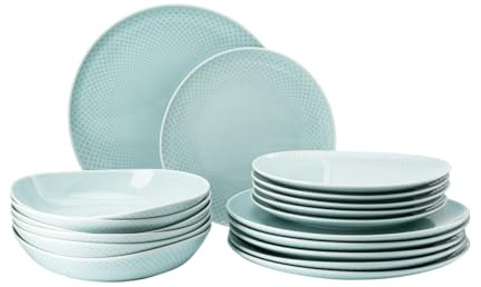 Rosenthal Junto Opal Green, grün, Set 18-teilig, Teller flach und Teller tief, spülmaschinen- & mikrowellenfest