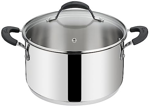 Lagostina Tempra Acciaio Casseruola Fonda e Coperchio, Casseruola Ø 20 cm in Acciaio Inox 18/10 + Coperchio in Vetro, con Fondo Lagotherm e Maniglie in Silicone