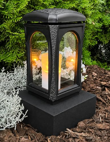 Grablaterne mit Sockel Classico Premium Massiv 28,0cm Farbauswahl Bronze Schwarz Silber Grabschmuck Kerze Grabkerze Grablampe wetterfest Fiedhof Grabkerze Grablicht Grableuchte Laterne Kerze