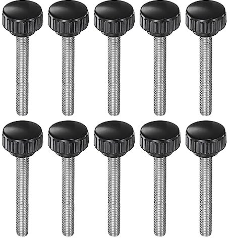 QUARKZMAN 10pz Pomelli Zigrinati Bloccaggio M8 x 60mm Filettatura Maschio 25mm Testa Impugnatura Plastica Metrico Testa Zigrinata Viti Bullone Pomelli Filettati Perno Maniglie, Nero