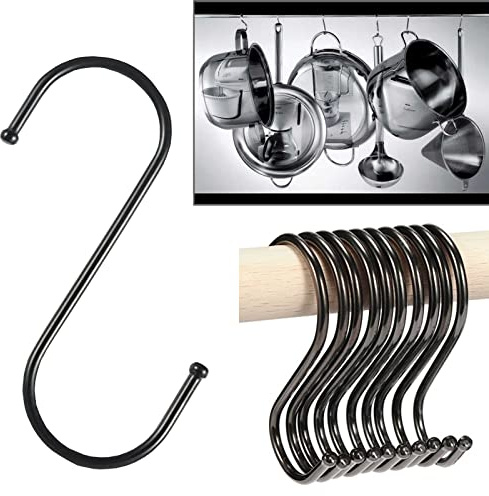 Anzhee S Haken, 27 Stück S Haken Edelstahl Metallhaken Haken Schwarz zum Aufhängen von Pflanzen, Utensilien, Küchenutensilien, Pfannen, Töpfen, Kleidung, Handtüchern