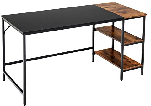 GIANTEX Scrivania per Computer da 140 cm, Grande Scrivania per l'ufficio Domestico con 2 Livelli, Scrivania Moderna per PC, Marrone Rustico/Nero (Nero)