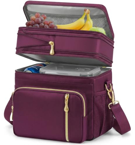 MIYCOO – Bolso de almuerzo y lonchera para mujeres y hombres, bolsa de almuerzo doble con aislamiento a prueba de fugas y suave, grande para adultos, enfriadora de camping para el trabajo, playa